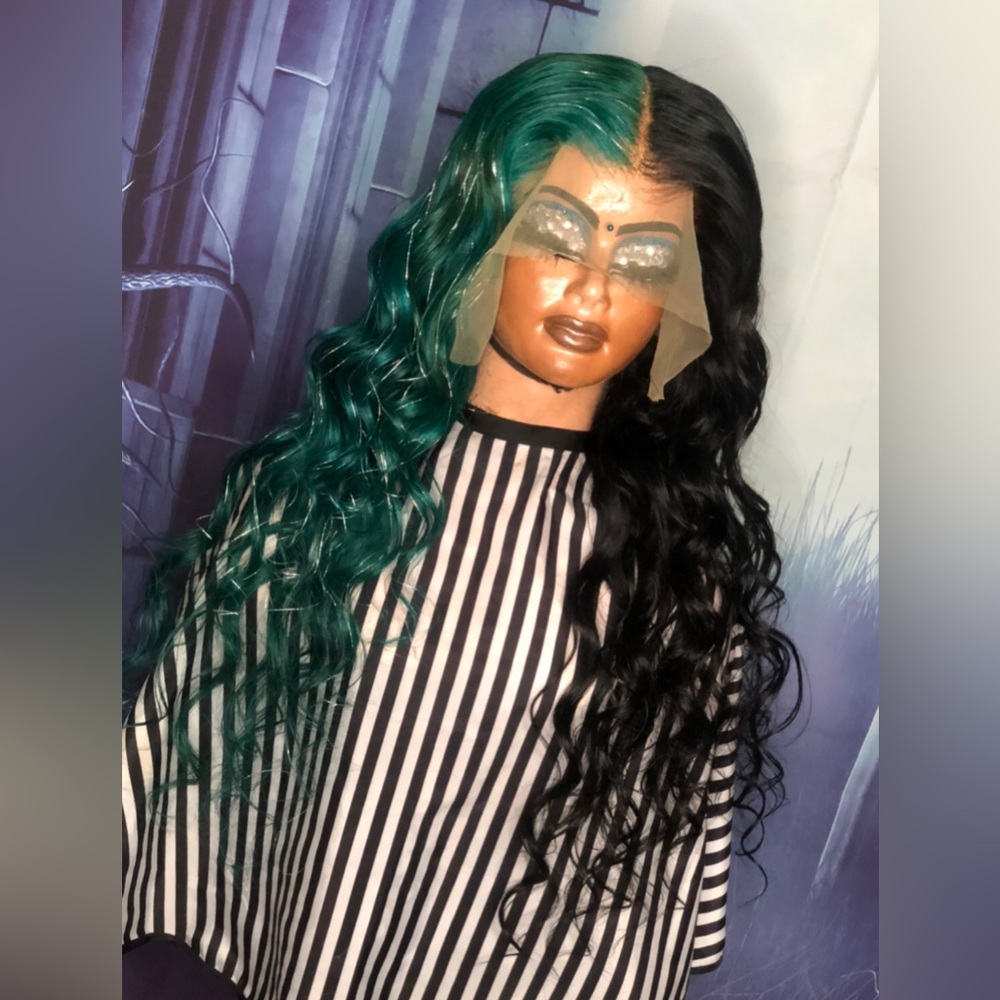 13x6 26inch LaceFront Wig + Custom Color & metallic silver Accents